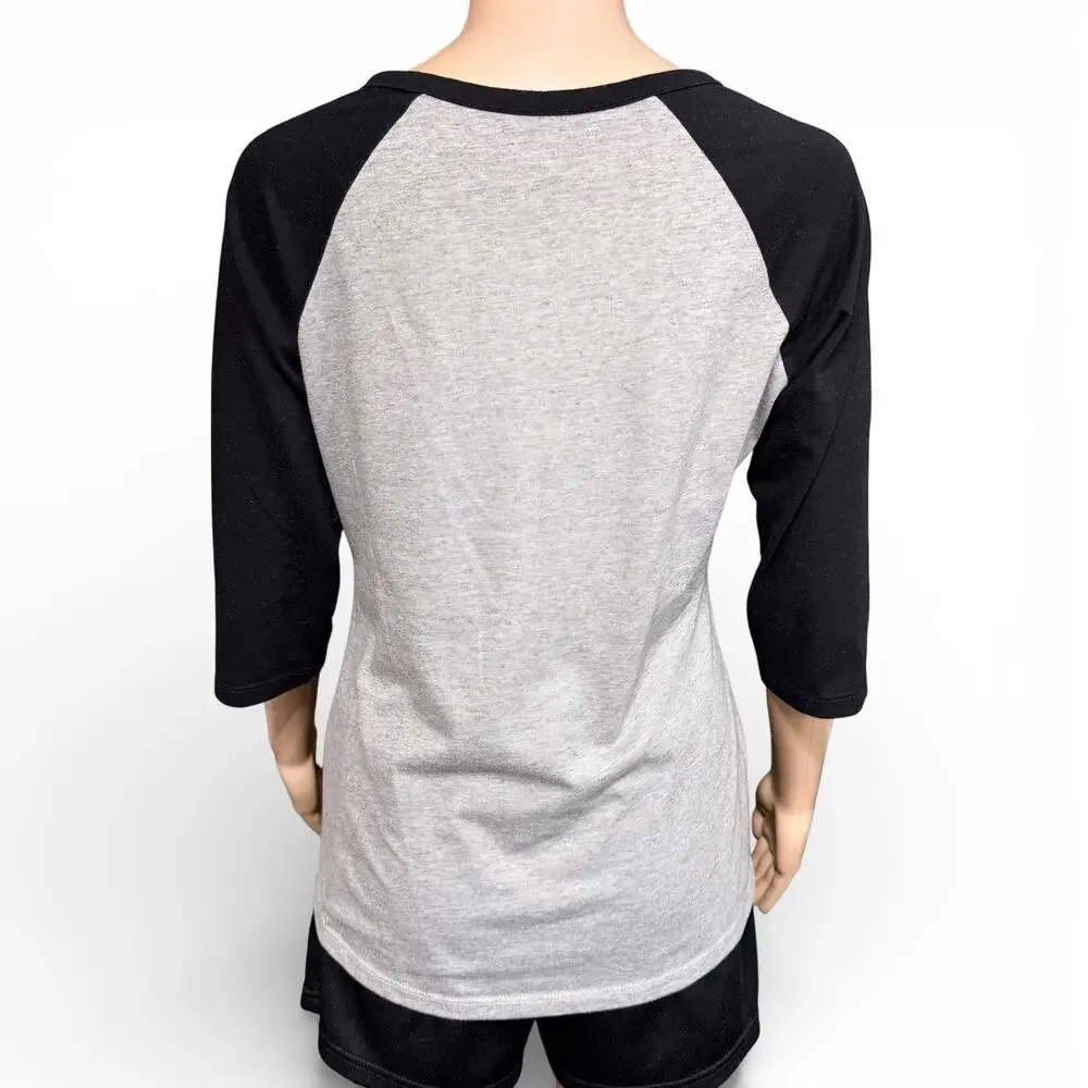 Athletic Works Womens T Shirt Top Sporty Raglan Sleeve Baseball T Gray Black Sm